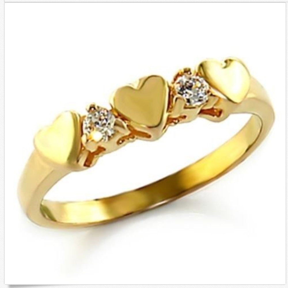 Gold Plated Heart Ring Band Size 8 Dainty Cubic Zirconia Promise Valentine Love